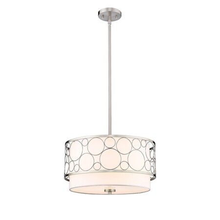 Z-LITE Kendall 3 Light Pendant, Brushed Nickel & White 197-17BN